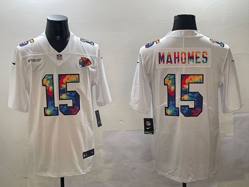 Men Kansas City Chiefs #15 Mahomes White Rainbow 2024 Nike Limited NFL Jersey style 0108